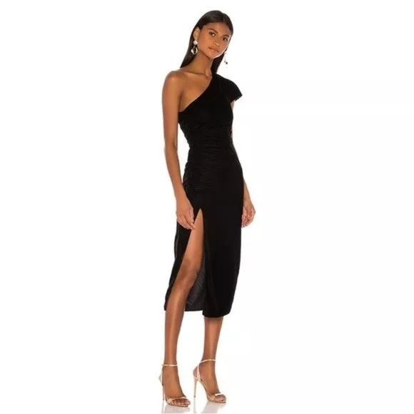 NWT NBD Revolve Selene Velvet One Shoulder Front Slit Midi Dress, Size XL - Picture 2 of 9